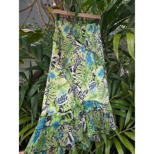 Vintage Silk Midi Skirt Y2K Tropical 10 Floral Animal Print Fairycore ruffle hem